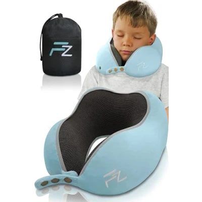 Immagine di FLOWZOOM® Comfy Kids cuscino da viaggio per bambini, auto, treno, aereo, supporto testa bambino, colore: blu chiaro, piccolo