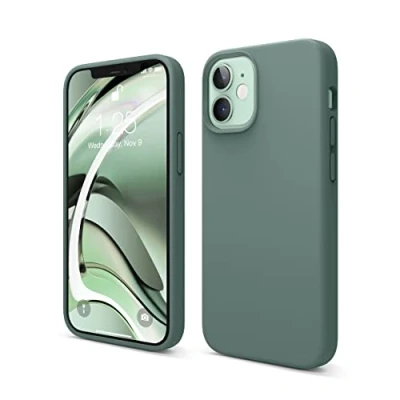 Immagine di elago Custodia in silicone liquido compatibile con iPhone 12 Mini (5,4&quot;), di alta qualità, protezione completa: struttura a 3 strati (verde notte)