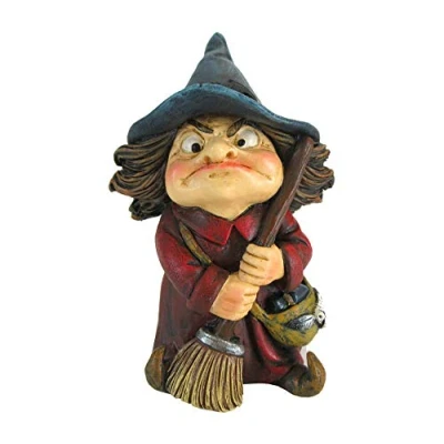 Immagine di Nemesis Now Toil Piccola statuetta di strega e scopa, in poliresina, rosso, 9,7 cm