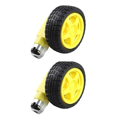 Immagine di HALJIA, 2 pezzi, motore di marcia DC, doppio albero e ruota per pneumatici Compatibile con DC 3V 6V Arduino Smart Car Robot Projects