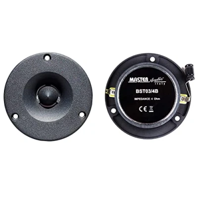 Immagine di 2 TWEETER MASTER AUDIO BST03/4B neri da 175 watt rms 350 max 9,7 cm di diametro e 105 db 4 ohm portiere sportelli auto con profondità 3,8 cm, a coppia