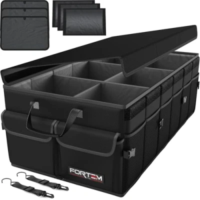 Immagine di FORTEM Organizer Bagagliaio Auto, Auto e SUV Multi Scomparto Pieghevole, Bagagliaio, Fondo Antiscivolo, Cinghie Regolabili, Coperchio Pieghevole (Deserto, Standard)