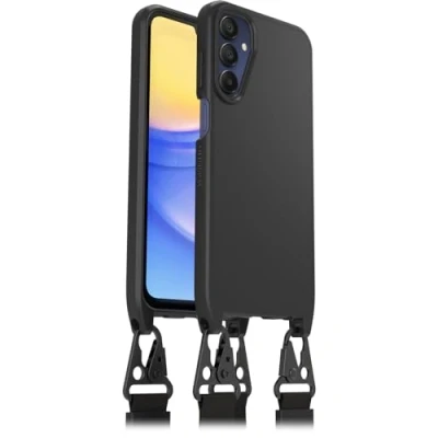 Immagine di OtterBox Cover React Lanyard per Samsung Galaxy A15/A15 5G, Custodia sottile, antishock e caduta con cordino a collana adattabile intercambiabile, testata MIL STD 810G, Nero, Senza Retail Package