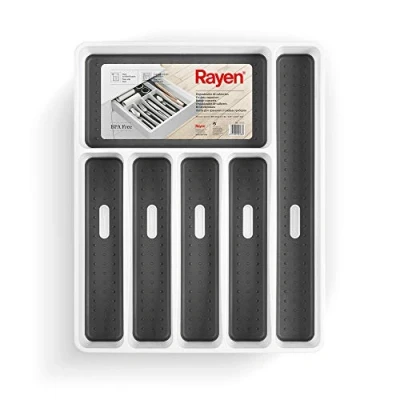 Immagine di Rayen Organizzatore di posate 6 scomparti per cassetti da cucina Piedini antiscivolo Prolipopilene Bianco Misura: 40 x 32,5 5 cm