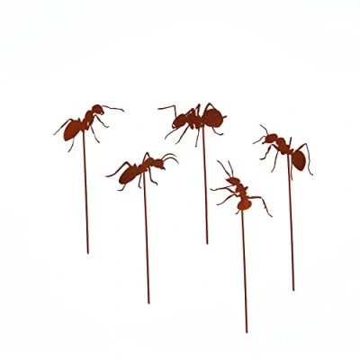 Immagine di UNUS Garden Set di 5 decorazioni da giardino, effetto ruggine, in metallo arrugginito, decorazione per terrazza, balcone, vaso fiori