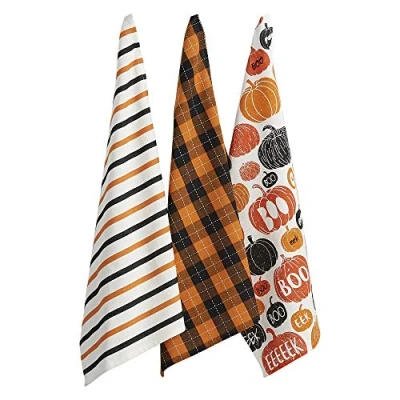 Immagine di DII Set di strofinacci decorativi in cotone con stampa spettrale e divertente, motivo zucca, 45 x 71 cm