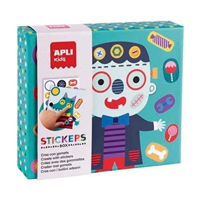 Immagine di APLI Kids 19139 Set di Gommini Varie Forme in Scatola Cartone Modello MOSTRUOS Adesivi per completare Le Illustrazioni, Colore Mostro,