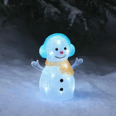 Immagine di Lights4fun Pupazzo di Neve Luminoso in Acrilico da 22 cm con 16 LED Bianco e Timer Figura Natalizia Decorazione per Interni ed Esterni