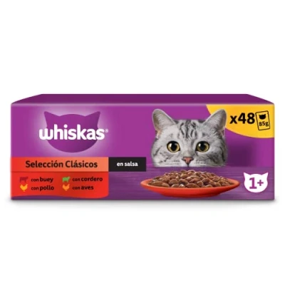 Immagine di Whiskas Cibo umido per gatti adulti Selezione Classici in salsa (Multipack 4x12x85g)