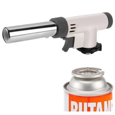 Immagine di JDHON Cannello a Gas,Cannello da Cucina,Bruciatori Cucina,Torcia Cucina con Fiamma Regolabile per Barbecue,Dolci,Cucina,Campeggio,Saldatura (Butano Non Incluso) Bianco