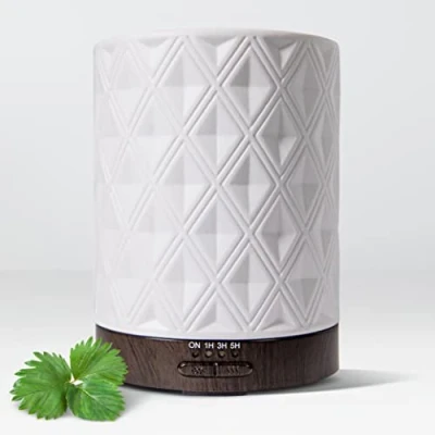 Immagine di Earnest Living diffusore di olio essenziale in ceramica bianca 250 ml timer luci notturne e funzione spegnimento automatico Home Office Aromaterapia Diffusori per oli essenziali