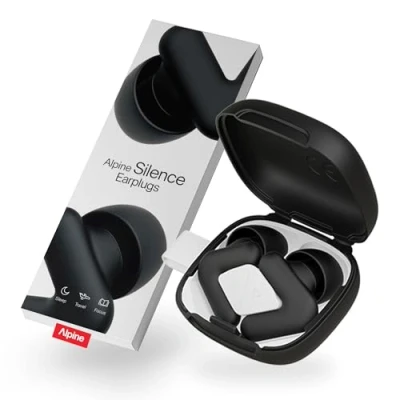 Immagine di Alpine Silence Tappi Orecchie per Dormire, Viaggiare &amp; Concentrarsi Protezione Uditiva Comoda, Riutilizzabile Forma a V aderente Punte Morbide XS/S/M/L 25dB Riduzione Rumore Nero