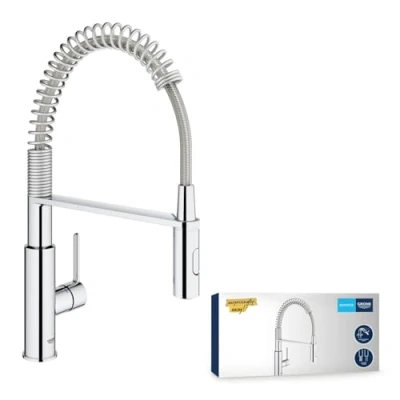 Immagine di GROHE Get, rubinetto per lavello da cucina, miscelatore monocomando a 2 getti, con doccia estraibile professionale, installazione rapida, cromato, 30361000 (importazione tedesca)