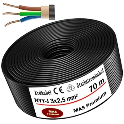 Immagine di Cavo elettrico da terra, 5 fino a 100 m, NYY J 3 x 2,5 mm², anello per posa all&#039;aperto, interrata, 70 m