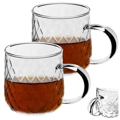 Immagine di KADAX bicchieri da tè 350 ml, 2 pezzi, con manico, lavabili in lavastoviglie, per caffè, tè, acqua, succhi di frutta, bevande, giardino, succo, set