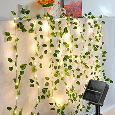 Immagine di GuKKK Catena Luminosa Esterno Solare, Luci Solari Della Stringa dell&#039;edera Artificiale 10M 100 LEDs, Impermeabile IP65 per Giardino, 8 Modalità Energia Giardino