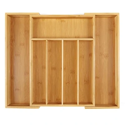 Immagine di Utoplike Vassoio per posate in bambù, supporto argenteria, organizzatore estensibile (5 7 scomparti), cassetti utensili da cucina, posate, forniture ufficio