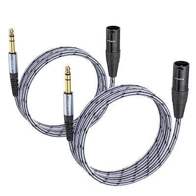 Immagine di JOLGOO Cavo da TRS a XLR maschio 1/4&quot;, Spina bilanciata 6,35 mm 3 pin, per microfono 1/4&quot; maschio, 2M, Confezione 2