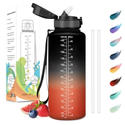 Immagine di Motswedi Borraccia 1500ml, a Prova di Perdite, con Cannuccia, Reutilizables, Palestra, Senza BPA, Motivazionale per Ufficio, Running, Ciclismo, Nero Rosso