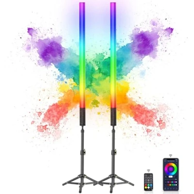 Immagine di LUXCEO Confezione da 2 bacchette LED video Mood1S, controllo app, batteria integrata 2500 mAh, lampada fotografica RGB 85 cm, per YouTube, TikTok, gioco in streaming