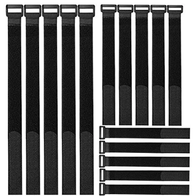 Immagine di QitinDasen 30Pcs Premium Nylon Fascette Kit, Riutilizzabile Fermacavi &amp; Cavi Fascette, Hook e Loop Cinghia, Organizzatore Fastener Nero (3 Dimensioni: 20cm, 30cm, 40cm)