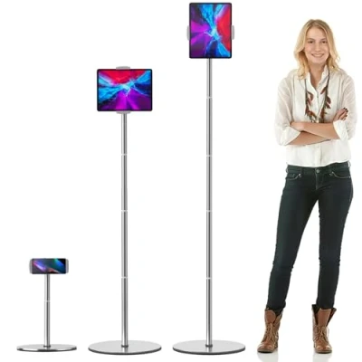 Immagine di nediea supporto da pavimento per tablet, asta in metallo regolabile altezza iPad, girevole a 360 iPad/iPad Pro/iPhone/per Samsung/per Kindle o dispositivi 4,7 12,9