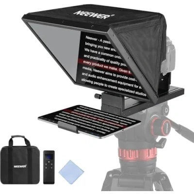 Immagine di NEEWER Basics X16B Teleprompter Sollevabile da 16&quot; per iPad Tablet Telefono Fotocamera DSLR, Già Montato, Controllo Remoto/App, Compatibile con iOS Android, Pro Insegnamento Online Streaming Live