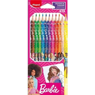 Immagine di Maped 12 Matite colorate Barbie da colorare in resina per bambini Miniere resistenti Forma Triangolare ergonomica