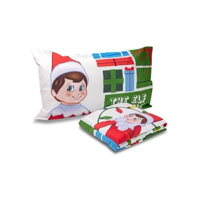 Immagine di The Elf On Shelf Set Lenzuolo Letto Singolo, Completo Sopra, Con Angoli, Federa,100% Cotone, Natale, Prodotto Ufficiale