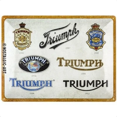 Immagine di Nostalgic Art Targhe Vintage Triumph Logo Evolution Idea Regalo per Accessori Moto, in Metallo, Design retrò Decorazione, 30 x 40 cm