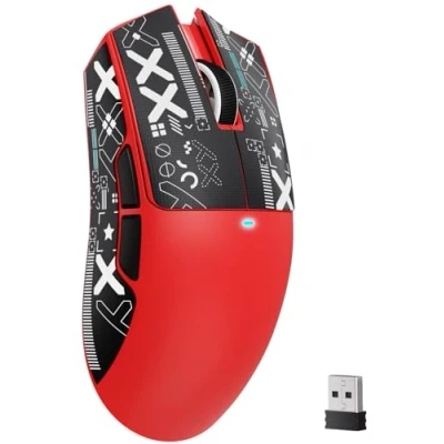 Immagine di ATTACK SHARK X11SE Mouse da Gioco Wireless, 63g Superleggero con Sensore PixArt PAW3311, 22000DPI, Tri Mode BT/2.4 Ghz/Cablato, 1000Hz, Batteria 300mAh, Doppio Driver, per PC/Mac (Rosso with Tape)