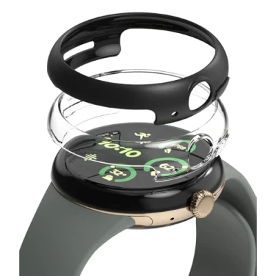 Immagine di Ringke Slim (2 Pezzi) Compatibile con Cover Google Pixel Watch 3 45mm, Custodia Trasparente Antigraffio e Accessorio Tinta Unita Extra Clear &amp; Matte Black