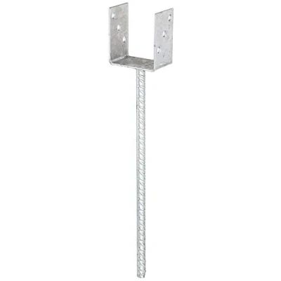 Immagine di Alberts 212711 Staffa portapalo ad U, con ancoraggio in calcestruzzo acciaio ondulato, zincato a caldo, Larghezza libera 121 mm, Lunghezza dell&#039;ancoraggio 400 mm