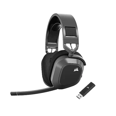 Immagine di Corsair HS80 MAX Cuffie da Gioco Multipiattaforma Senza Fili con Bluetooth Dolby Atmos Microfono Omnidirezionale Compatibile iCUE PC, Mac, PS5, PS4, Switch, Mobile Grigio Acciaio