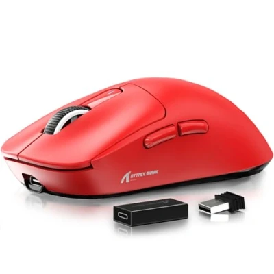 Immagine di ATTACK SHARK mouse X3 Pro 4K/8K Hz, 49g SUPERLIGHT, sensore da gioco PixArt PAW3395, wireless/cablato BT/2.4G, 6 DPI regolabili fino a 26000, batteria 200 ore (Rosso)