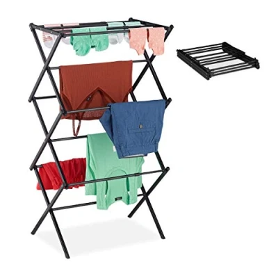 Immagine di Relaxdays Stendibiancheria, Pieghevole, Verticale, 11 Aste, Salvaspazio, Stendino a Torre Compatto, Metallo, nero