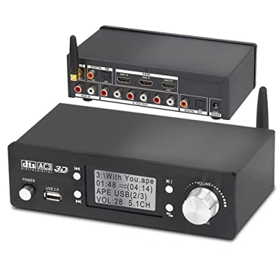 Immagine di Decodificatore Convertitore Audio 5.1CH, DAC DTS AC3 FLAC APE 4K 60Hz HDMI 2 in 1 HD Dolby Atmos Bluetooth 5.0 Fibra ottica ARC Cavo coassiale Sistema Video Analogico Digitale