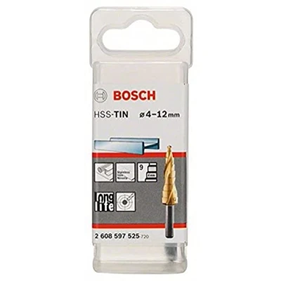 Immagine di Bosch Accessories 2608597525 HSS Punta a gradini 4 12 mm TiN Lunghezza totale 66.5 Alberino 3 facce 1 pz.