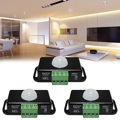 Immagine di Leikurvo 3 rilevatori di movimento a LED: DC 12 V 24 nero, sensore infrarossi, PIR, interruttore automatico senza fili IR per strisce LED, ML216