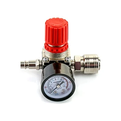 Immagine di QWORK® Regolatore di pressione del Compressore d&#039;aria, 1/4&quot; Pneumatico,Valvola regolazione con manometro 175PSI 240V (4 Fori)