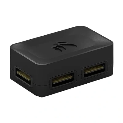 Immagine di Corsair iCUE LINK Splitter di segnale a 4 vie, per configurazioni raffreddamento personalizzate, attacco magnetico, richiede hub sistema (venduto separatamente), nero