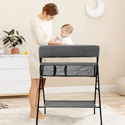 Immagine di Fasciatoio Pieghevole per Bagnetto Neonati, Tavolo Cambio Pannolini Multifunzionale Portatile, Altezza Regolabile,Fasciatoio con Vaschetta Neonato 2in1,Fasciatoio