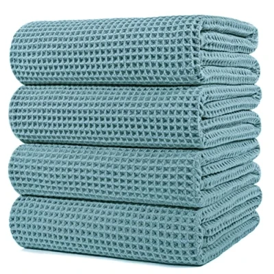 Immagine di Polyte telo bagno in microfibra tessuto a nido d&#039;ape verde oversize 76,2 x 152,4cm 4 pezzi