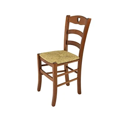 Immagine di t m c s Tommychairs Sedia Modello Cuore per Cucina Bar e Sala da Pranzo, Robusta Struttura in Legno di faggio Color Noce Chiaro Seduta Paglia