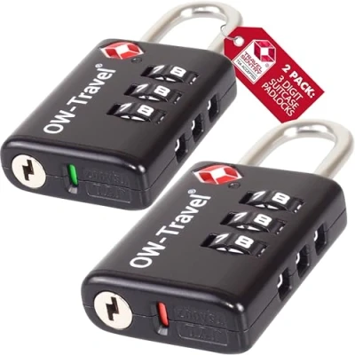 Immagine di OW Travel lucchetto combinazione Aprire Alert Indicatore TSA per Valigie e Bagagli. con armadietto, palestra. Serratura a Nero 2 pezzi