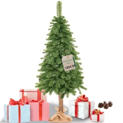 Immagine di SPRINGOS Albero di Natale Artificiale Pino Tronco Naturale Sacco iuta 180 cm