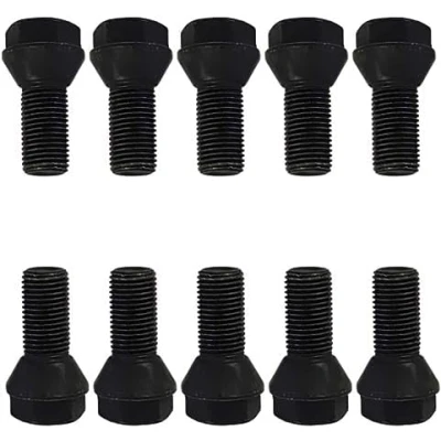 Immagine di TRACER 10 bulloni per ruota con testa conica, colore nero, M14 x 1,5, 25 mm (testa corta)