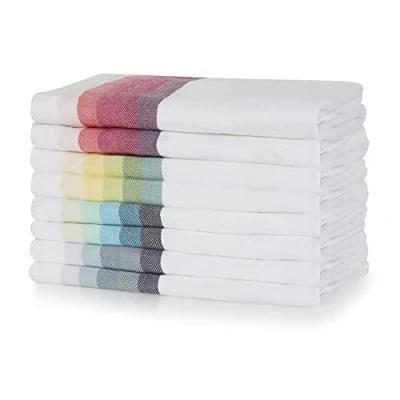 Immagine di Sticky Toffee 100% Cotton Tea Towel Pack of 8, Multicoloured Mixed Herringbone Stripe Pattern Kitchen Hand Cloth Set Absorbent, Strong
