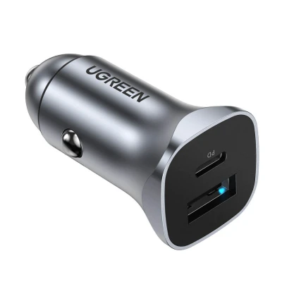 Immagine di Ugreen Caricabatterie da auto CD130, USB A+PD 3.0, C, QC3.0 30W (Grigio), Adattatore per auto, Grigio