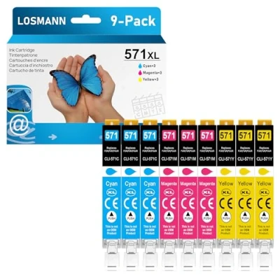 Immagine di LOSMANN Cartucce compatibili per Canon PGI 570 XL CLI 571 PIXMA TS5050 MG5700 MG5750 TS5055 MG6850 MG5753 MG6852 TS5051 TS6051 MG5751 MG6853 TS6050 TS5053 TS6052 MG5752 MG6851 (9 Pack)